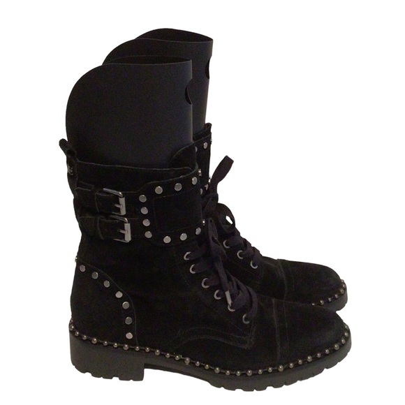 Sam Edelman Jennifer Black Studded Combat Boot Size US 6.5 - Picture 1 of 14